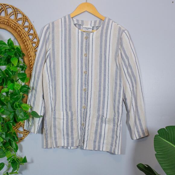 Striped Linen Blend Lagenlook Button Jacket 12P Coastal Grandma USA Soft Summer - Picture 1 of 5